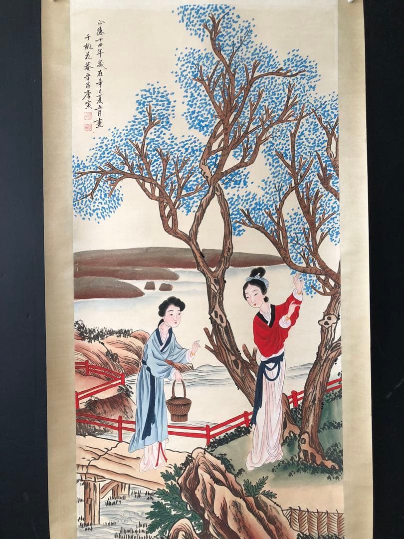 唐寅 人物画 掛け軸 四尺 手描き 中国美術 絵画 書画 人物図 インテリア