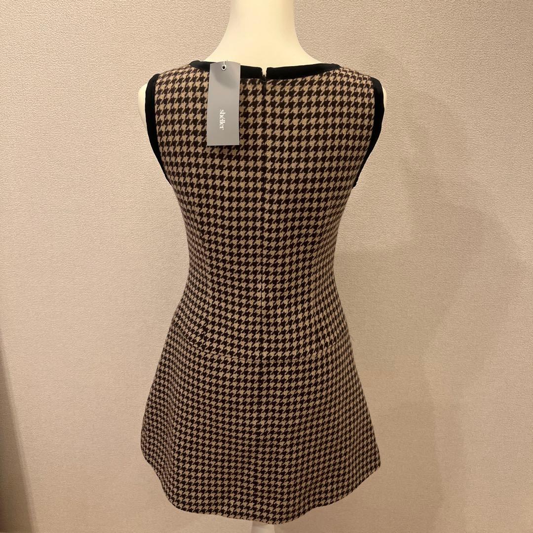 シェリエ　千鳥柄　ノースリーブミニワンピース