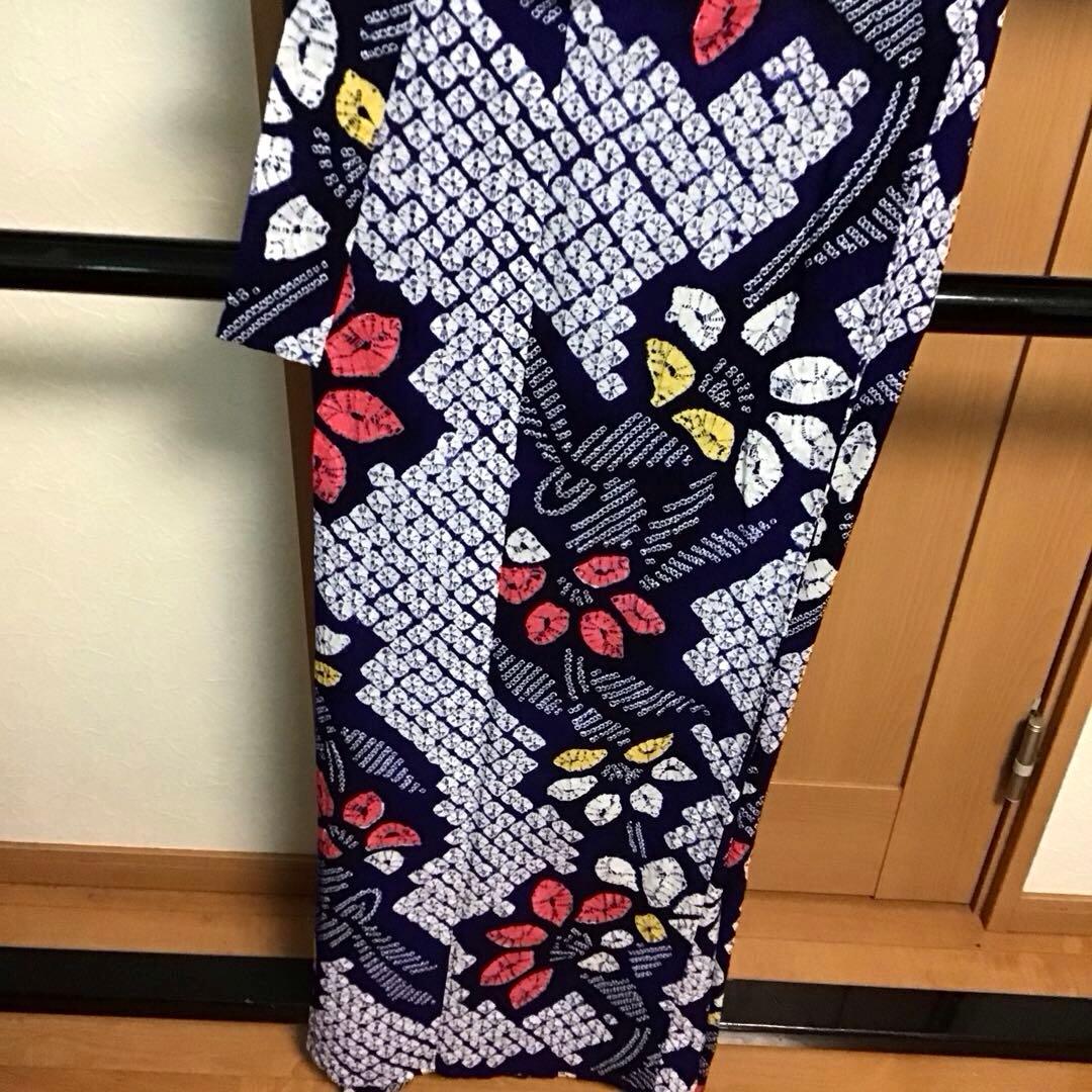 未使用☆本場有松絞り☆誂え浴衣☆藍色☆肩当て・居敷当付☆身丈159☆裄丈67