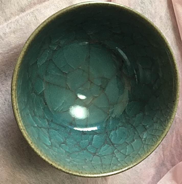 未使用  平安 猛 作   青磁釉貫入 抹茶茶碗