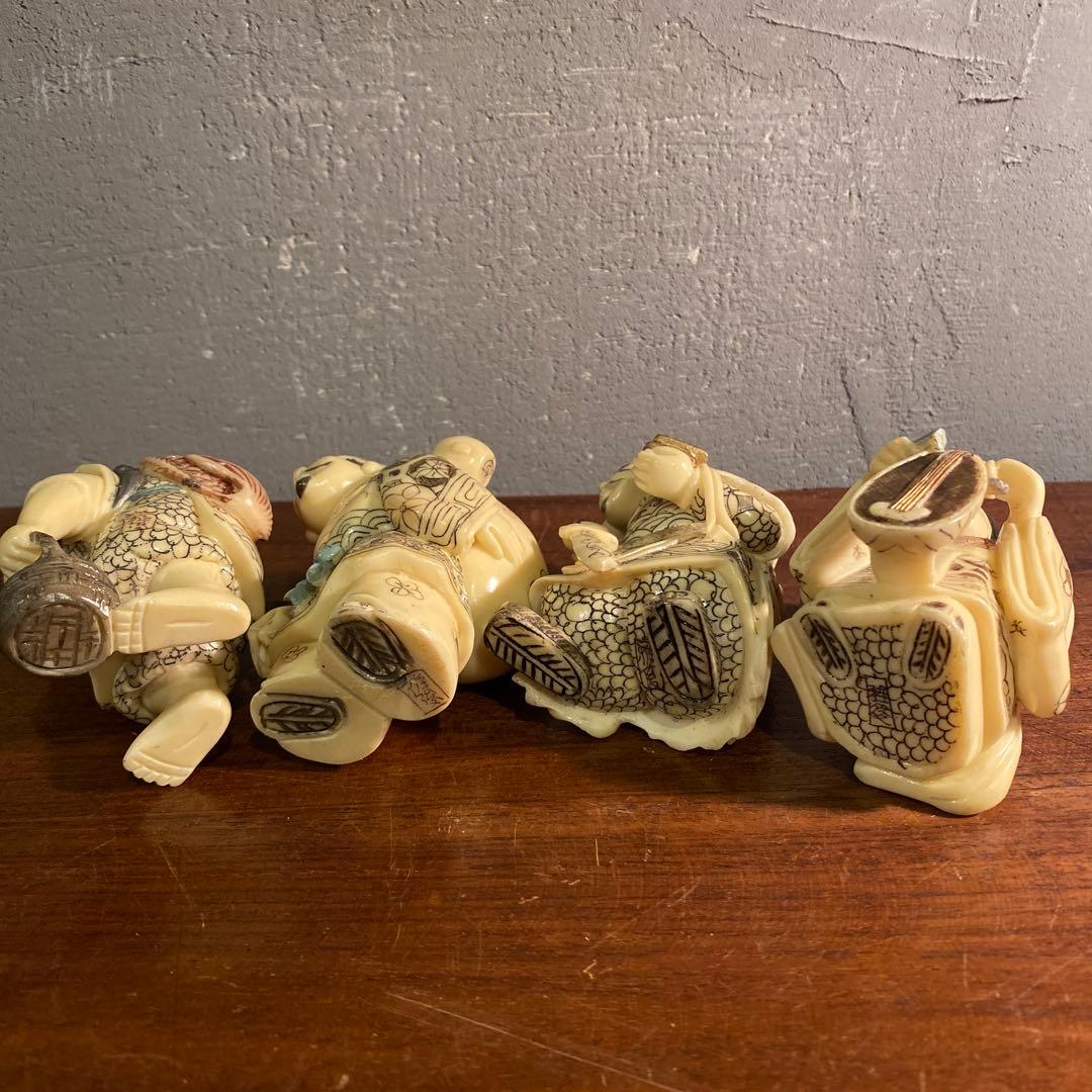 骨董品 和彫七福神 置物 置根付 オブジェ 置物 コレクション 雅俊 在銘