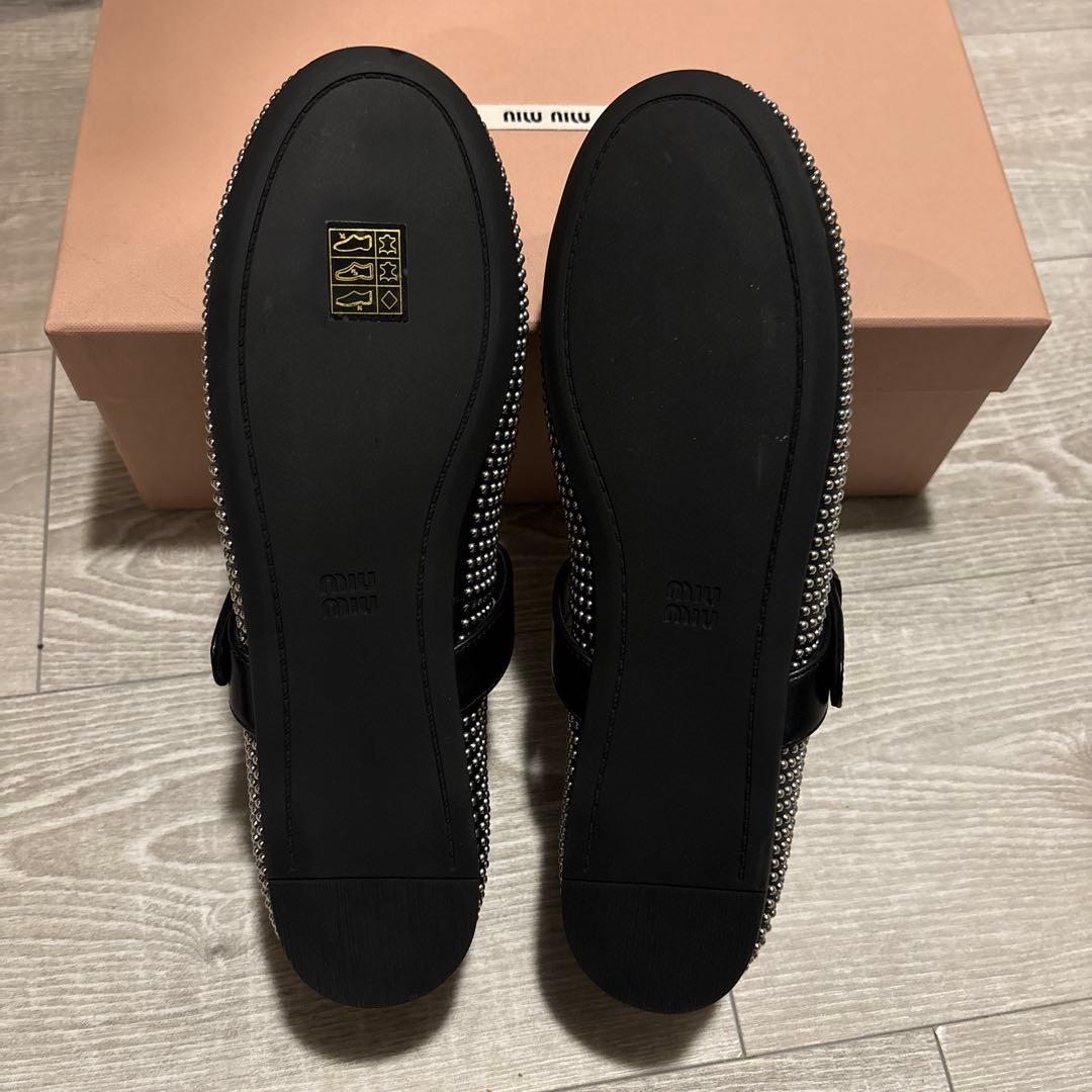 miu miu ミュウミュウ リボン スタッズ　バレリーナ　パンプス