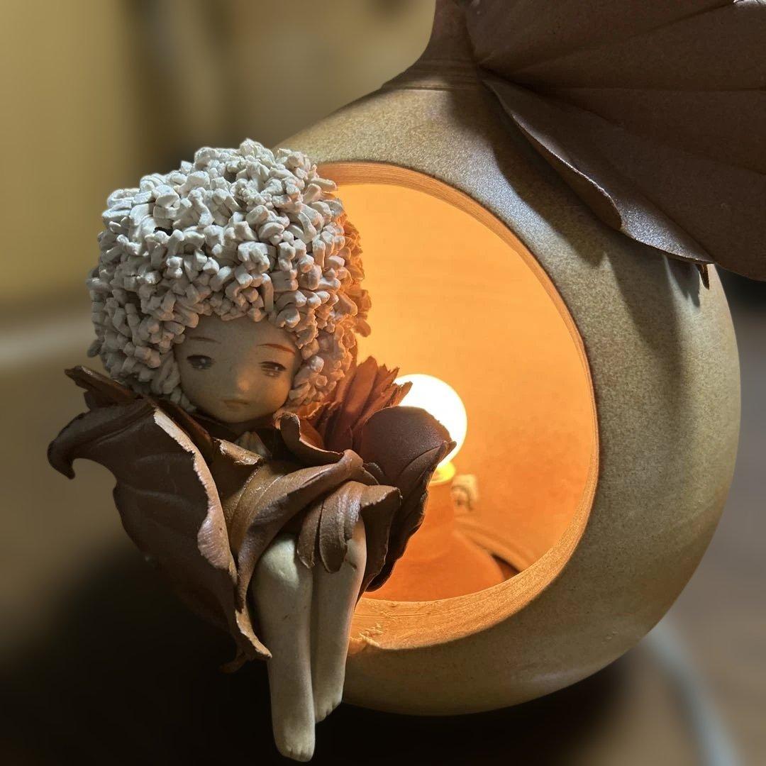 昭和レトロ　陶器人形　ランプ 創作人形作家　竹内祥子作 「森の精」シリーズ