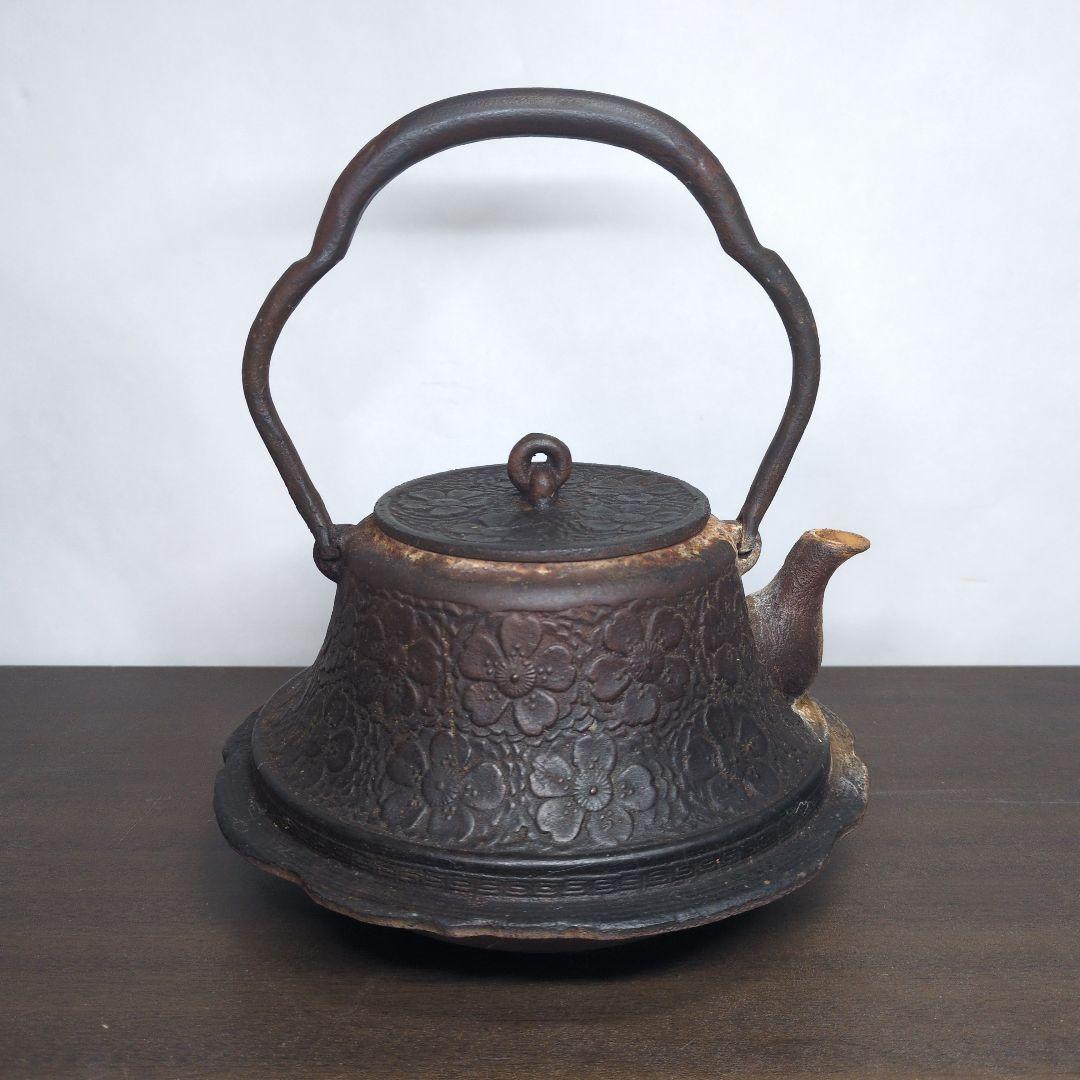 長文堂 桜地紋 鉄瓶 煎茶道具