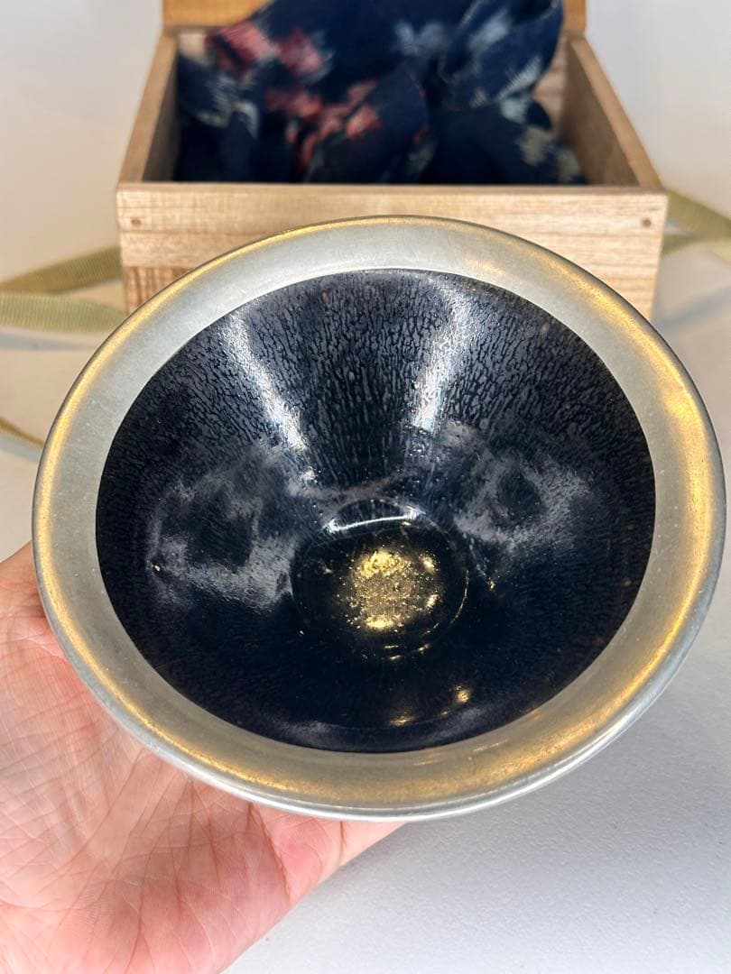 宋代 建盞 天目盞 銀覆輪付 共箱付