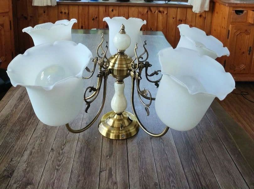 美品　ヤマギワ シャンデリア 5灯 真鍮 ガラス　ライト