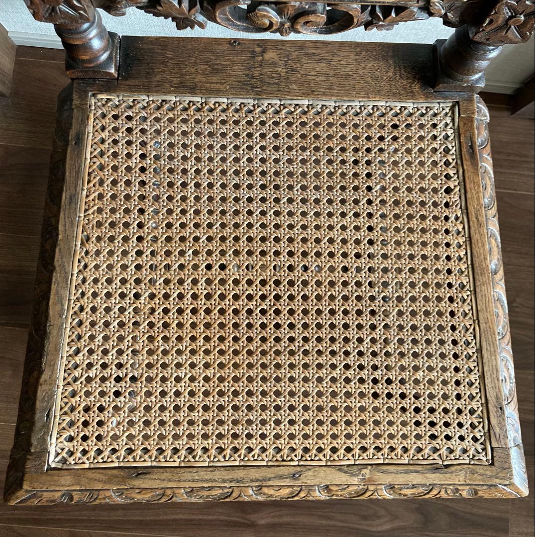 英国アンティーク　ゴシック様式木製チェア　椅子 ラタン籐張り　西洋　イギリス