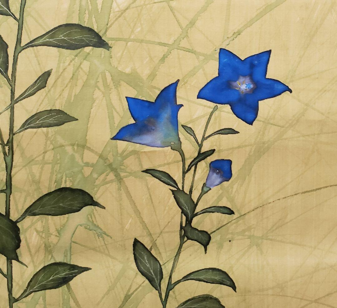 【桔梗に蝶図】榊原苔山 2556 キキョウにチョウ　掛け軸　肉筆