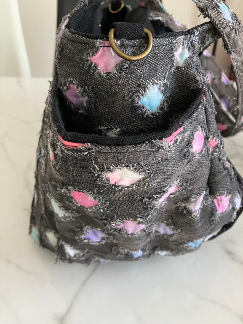 868 まゆ　大きめデニムリメイクバック　ハンドメイド 2点