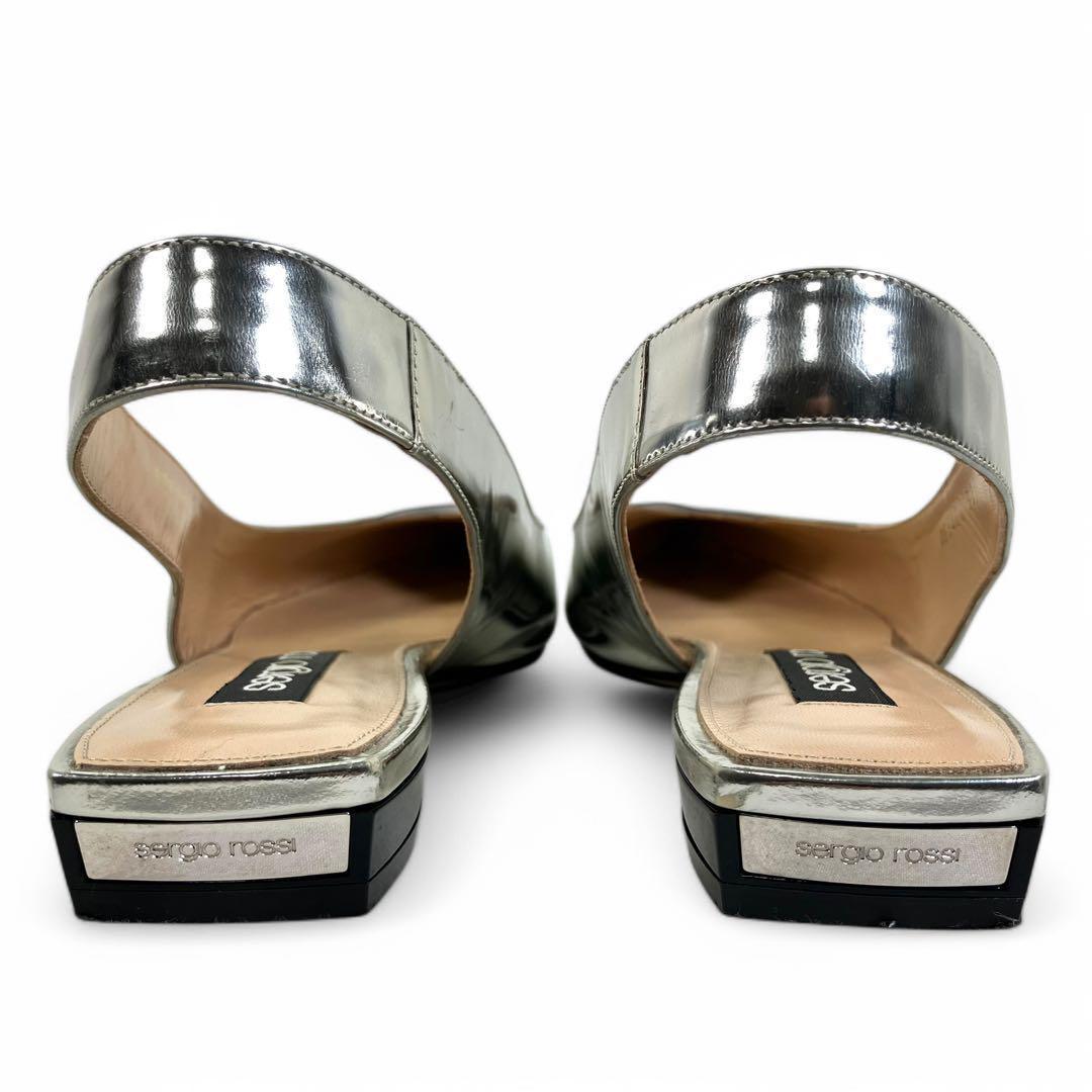 セルジオロッシ 38 24.5 レザー ミュール ポインテッドトゥ シルバー