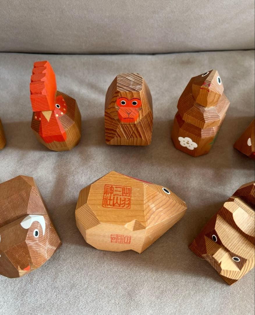 【貴重】出羽三山神社 一刀彫 干支人形 ３体セット