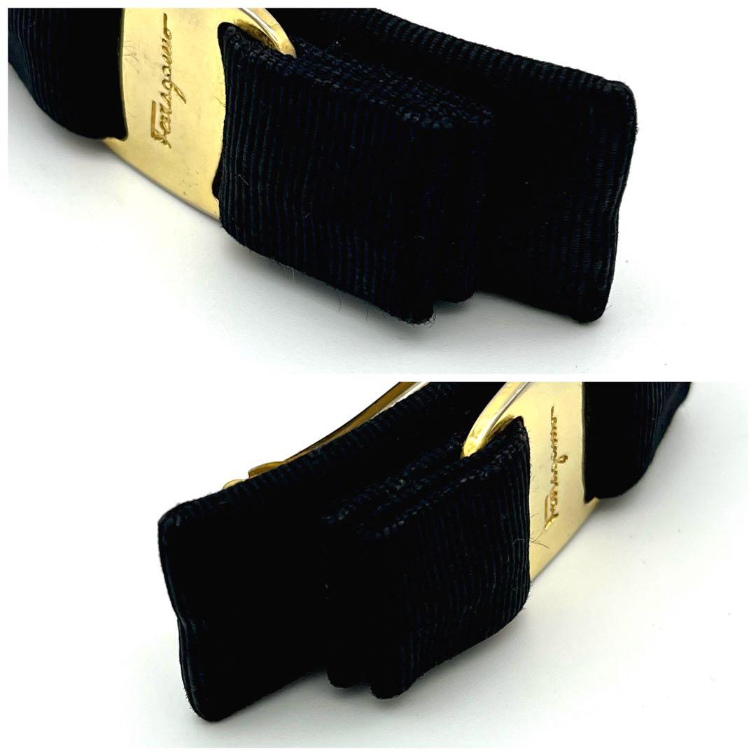 【美品】サルヴァトーレフェラガモ ヴァラリボン バレッタ ブラック