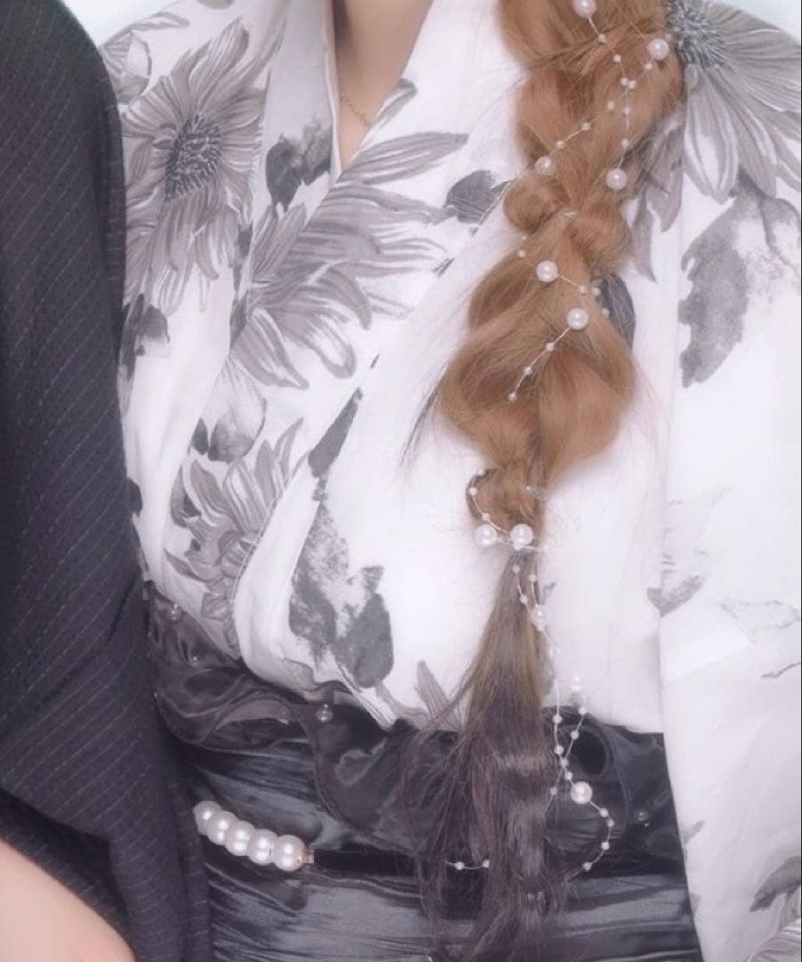 モノトーンひまわり浴衣セット gi1507 帯飾り パールレース