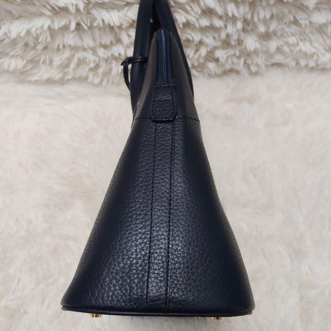 ヘンリーハイクラス レザー 本革 ハンドバッグ 自立 ネイビー 美品