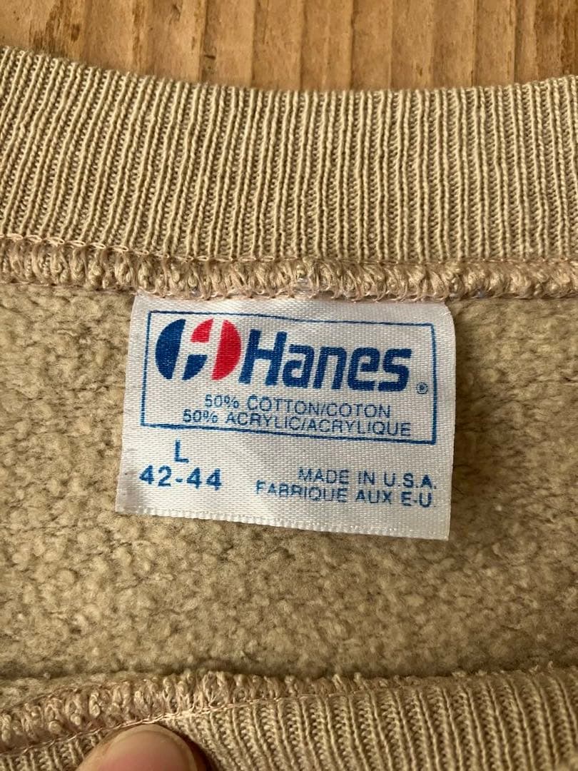 Hanes ヘインズ スエット L 42-44 ベージュ 80s 猫柄 USA製