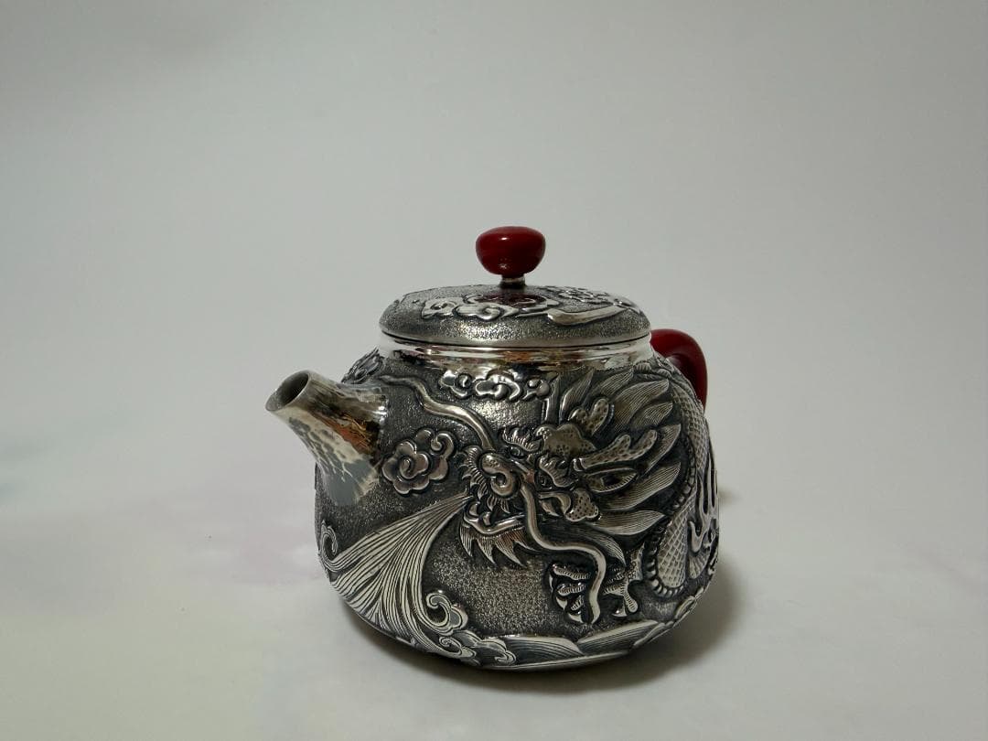 純銀製 龍鳳文様 急須 銀瓶 煎茶道具