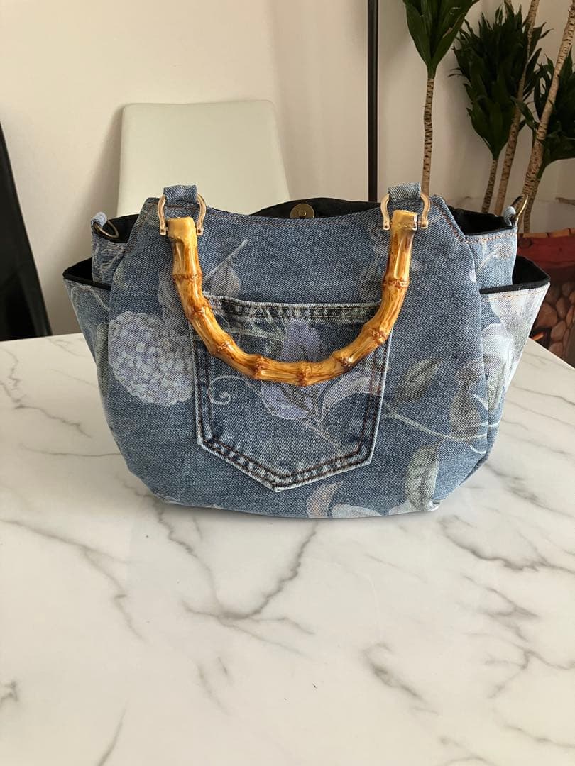 851 ピエロ　花柄デニムリメイクバック　ハンドメイド 3点