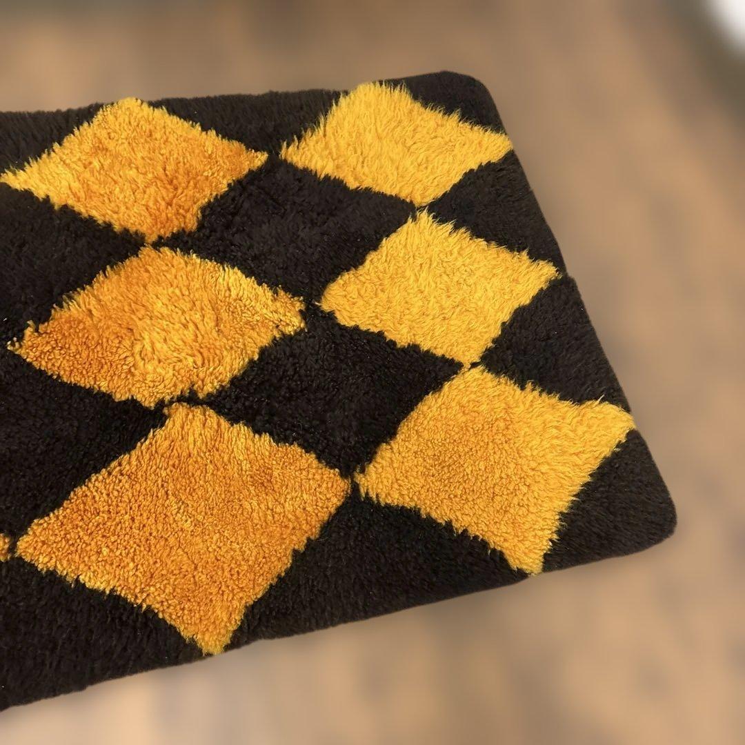 A2 昭和レトロ ダイヤ柄 羊毛皮 ムートンラグ 敷物 シートカバーパッチワーク