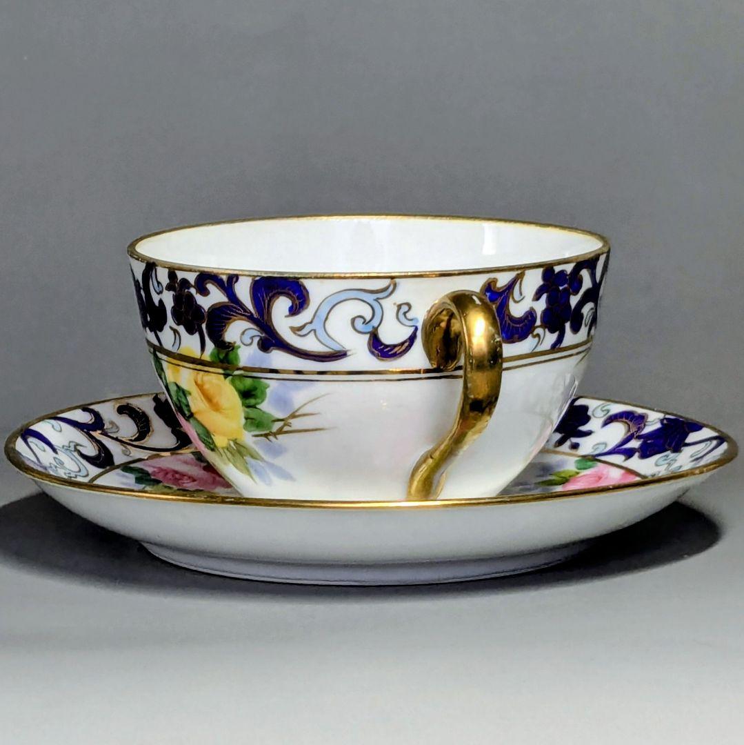 オールドノリタケ銘品!! 金彩藍帯薔薇図紋　キャビネットカップ＆ソーサー