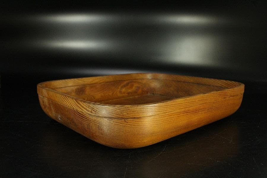 煎茶 松合利盆 古材 刳り貫き 盆 莨盆 作美 共箱(K-RC948)