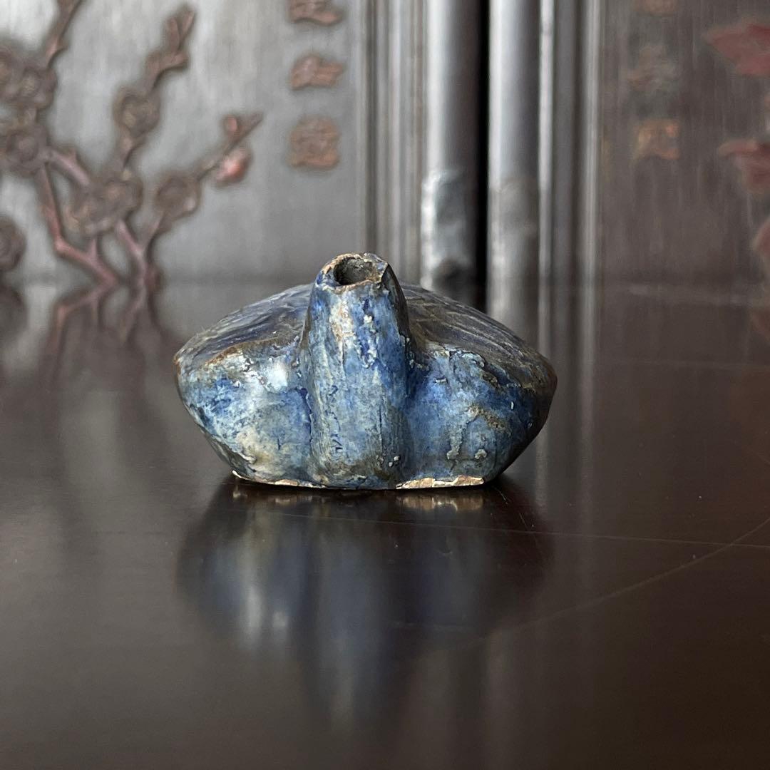 李朝　瑠璃釉　亀形　水滴　文房具　書道具　李朝時代