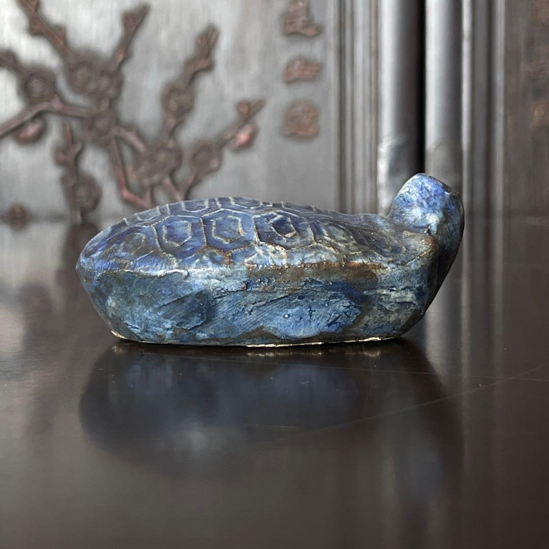 李朝　瑠璃釉　亀形　水滴　文房具　書道具　李朝時代