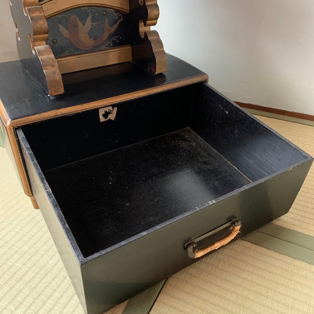 和家具　蒔絵　書見台　古道具　骨董　時代箪笥　引出し　波間に鯉　座学用机