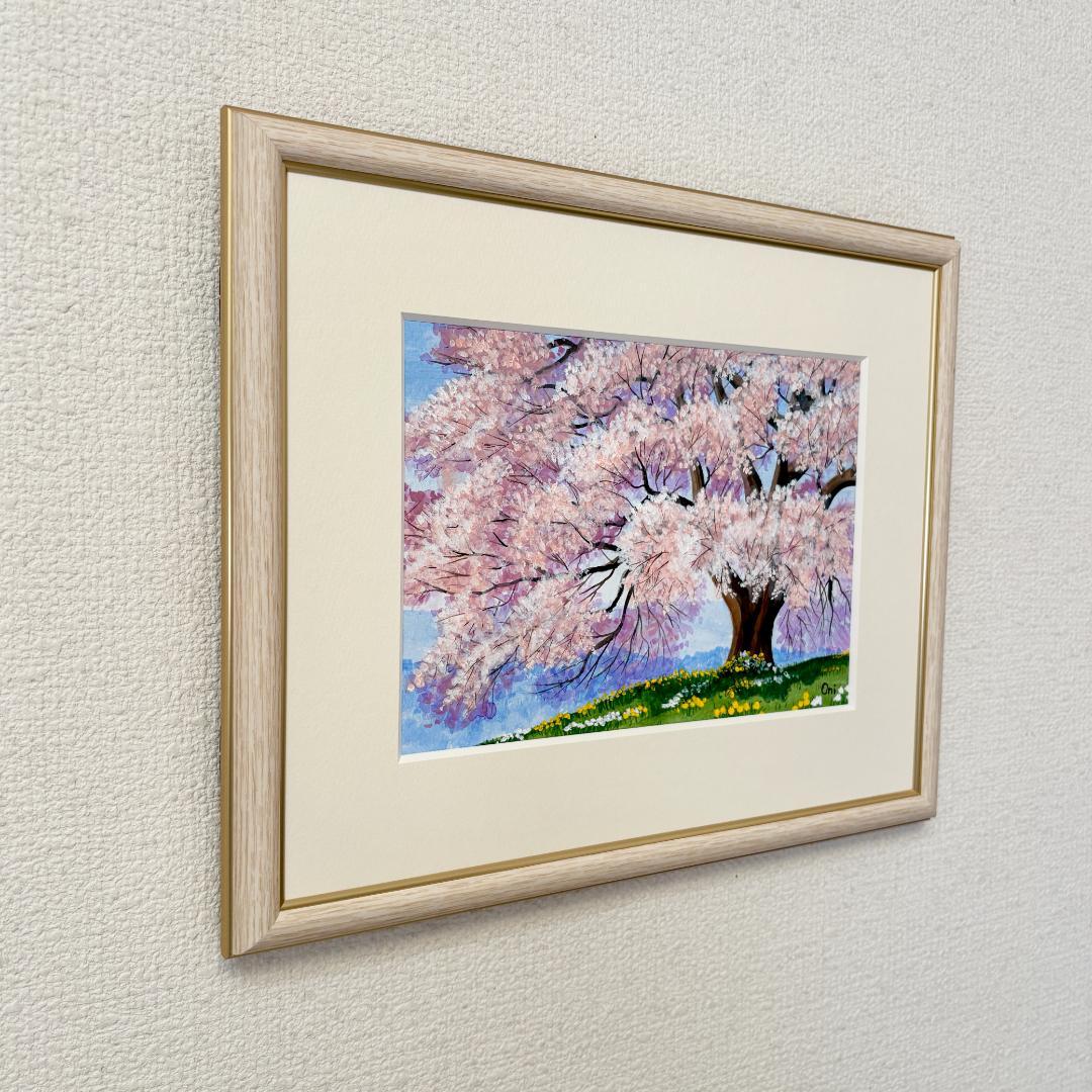 アクリル画　原画　「悠久の桜02」額縁付　SMサイズ