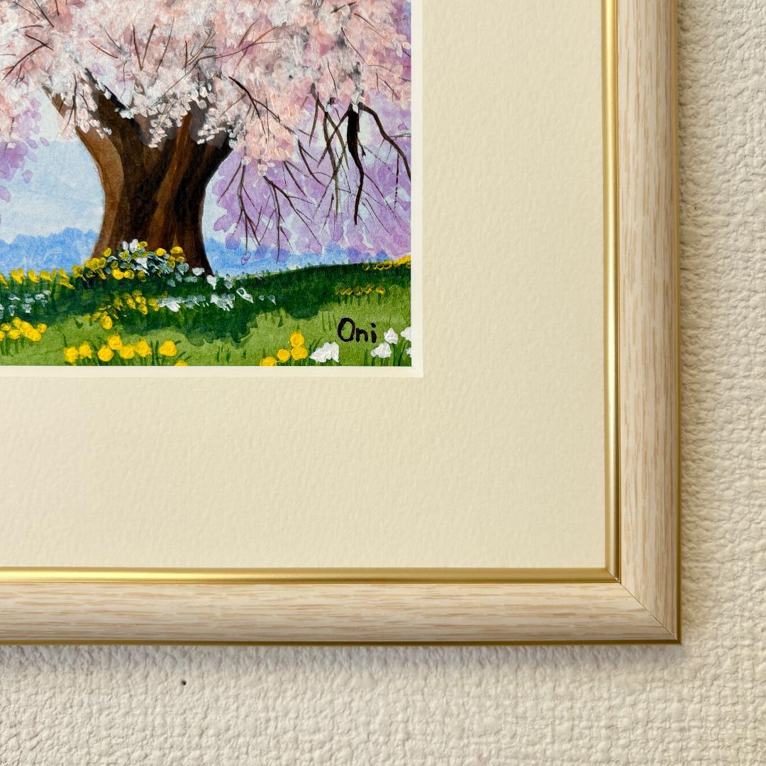アクリル画　原画　「悠久の桜02」額縁付　SMサイズ