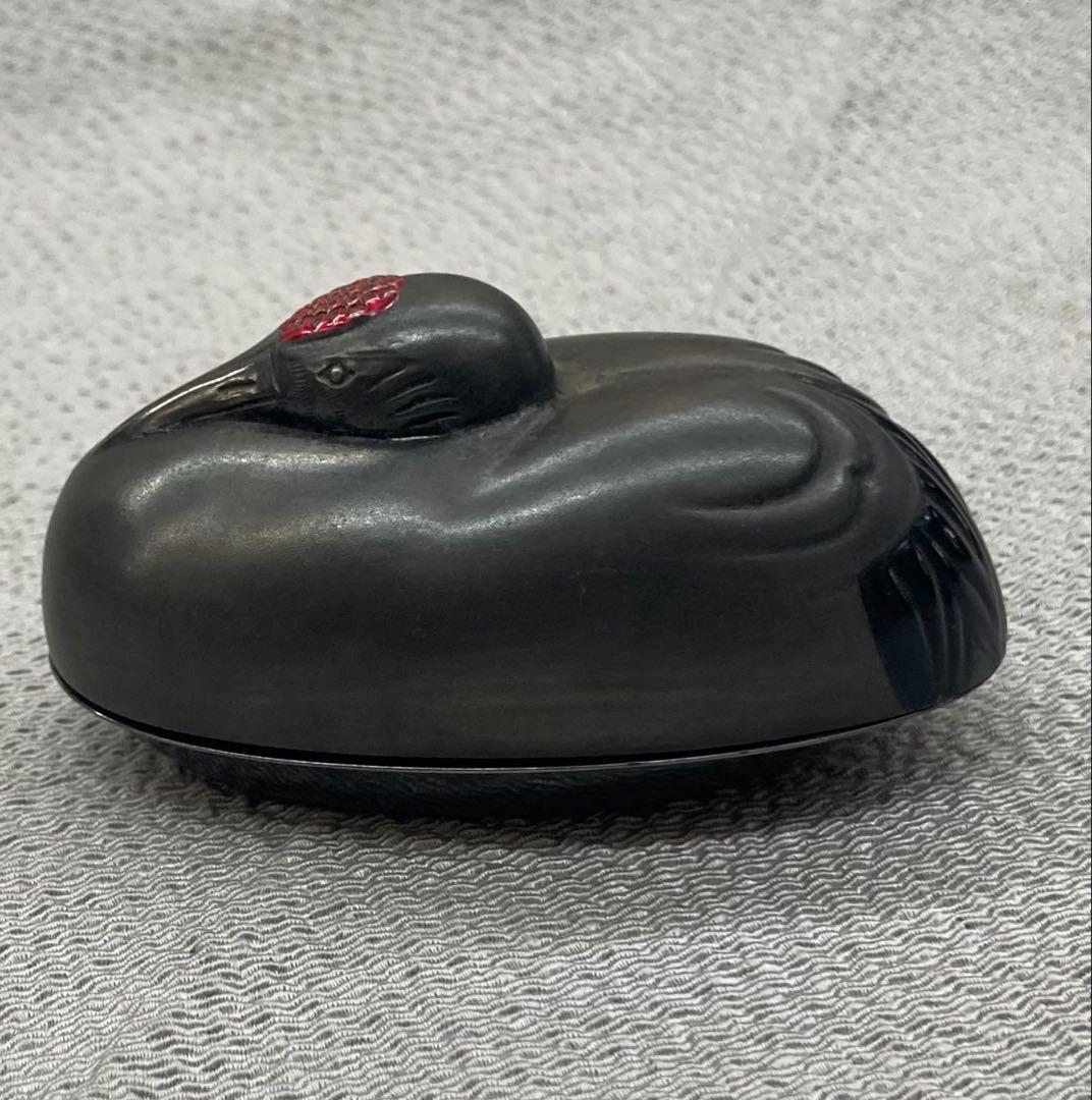 B491s 岡野利光造 鶴亀香合　純銀製　京都　共箱　茶道具　香道具　金工師