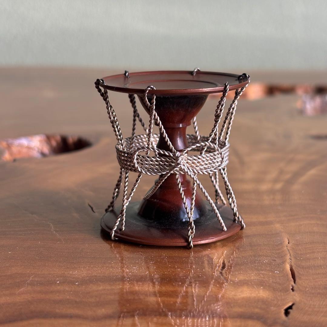 銀線紐鼓 蓋置 朱漆 井波慶州造 茶道具 共箱