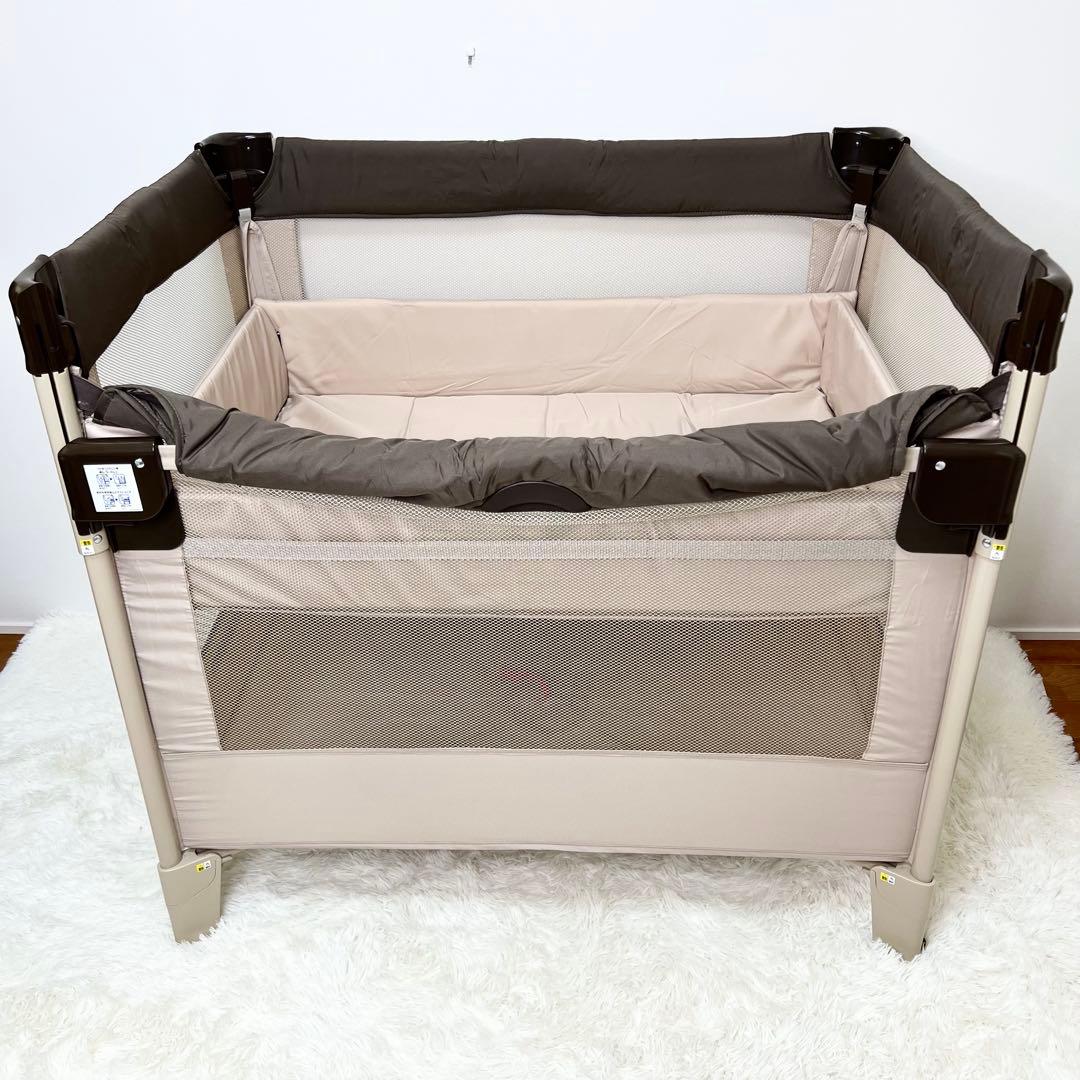 美品 Aprica ココネル ベビーベッド ココア 折りたたみ 66041