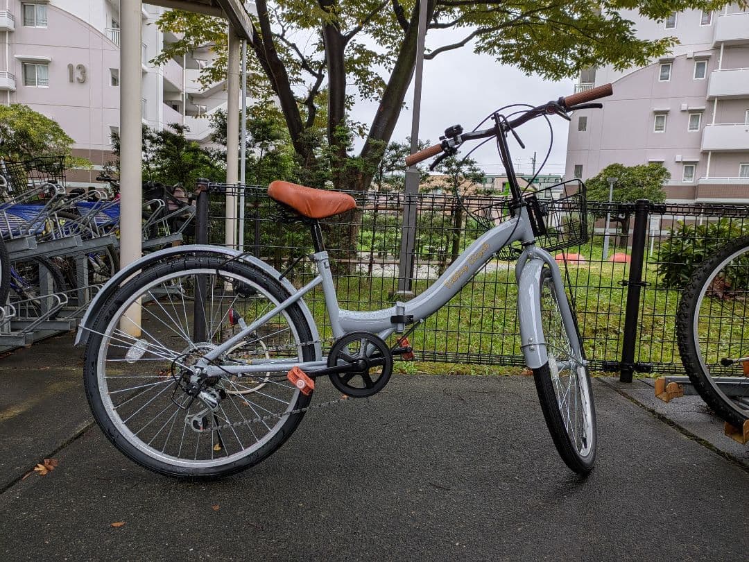 引取限定　戸塚　グレー 折りたたみ自転車 24インチ バスケット付き