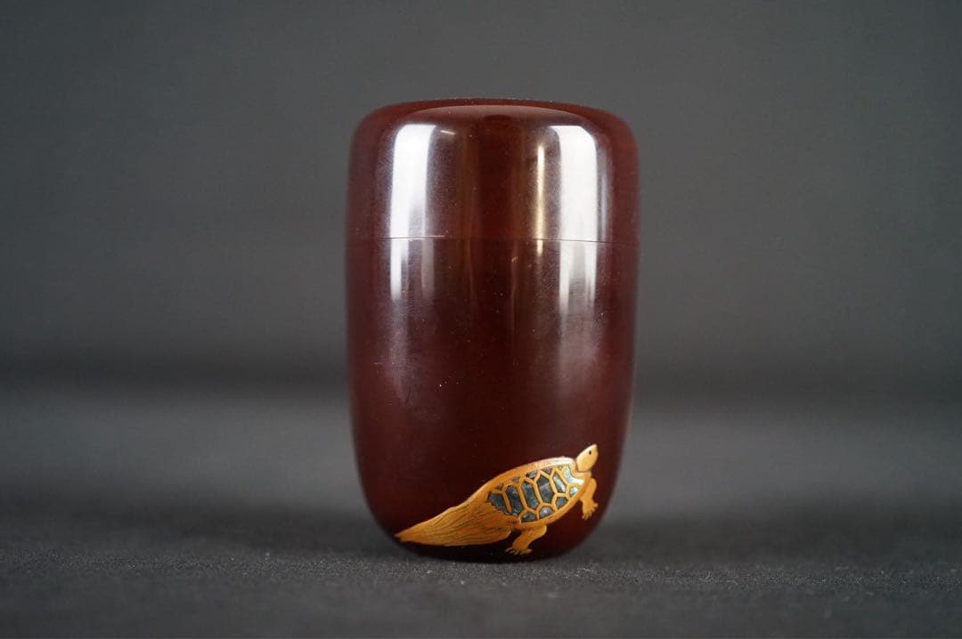 池之浦大起 作 寿老人 鶴亀金銀蒔絵 螺鈿細工 長棗 内梨地 共箱 茶道具