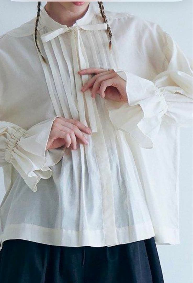 MAGALI コットンシルクリボンタイブラウス