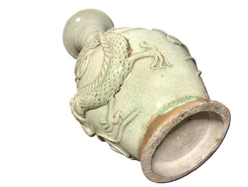 【 龍鳳凰文青磁釉高肉瓶 】　　唐～宋代　中華古玩