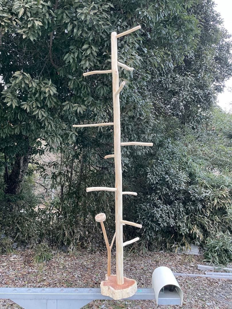 国産ヒノキ　鳥用止まり木　大型スタンド　約140センチ　小型中型インコ用