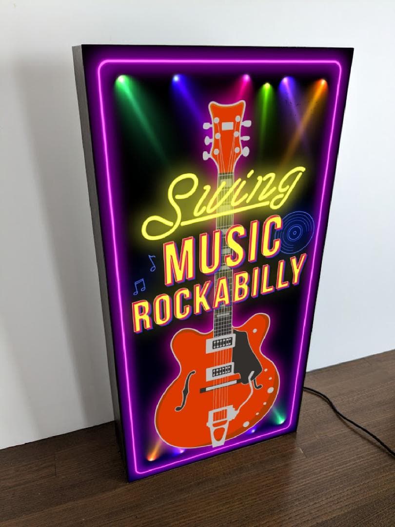 【Lサイズ】ロカビリー ギター ロックンロール 看板 置物 雑貨 ライトBOX