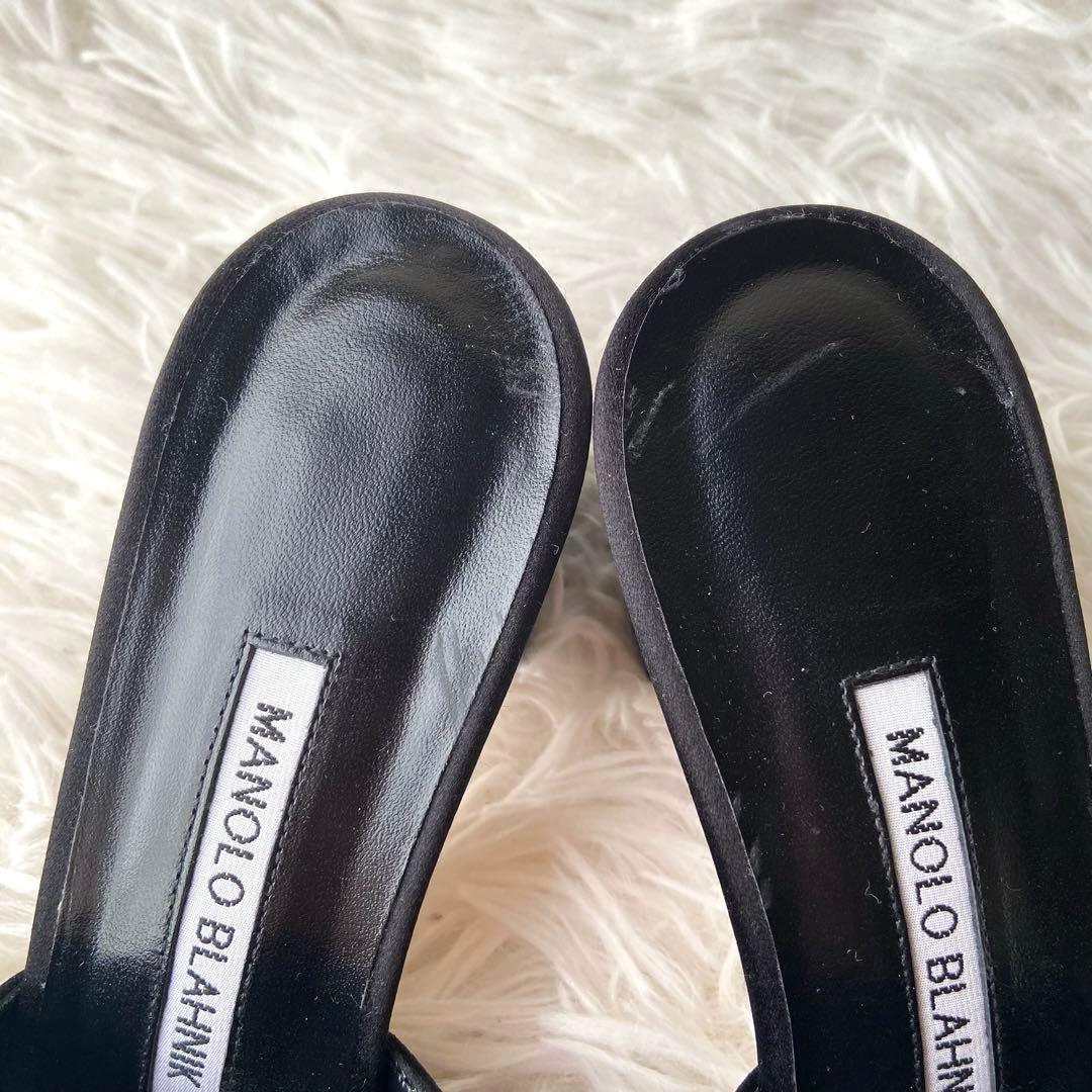 美品✨マノロブラニク サンダル ハンギシ 黒 ビジュー グログランリボン 37