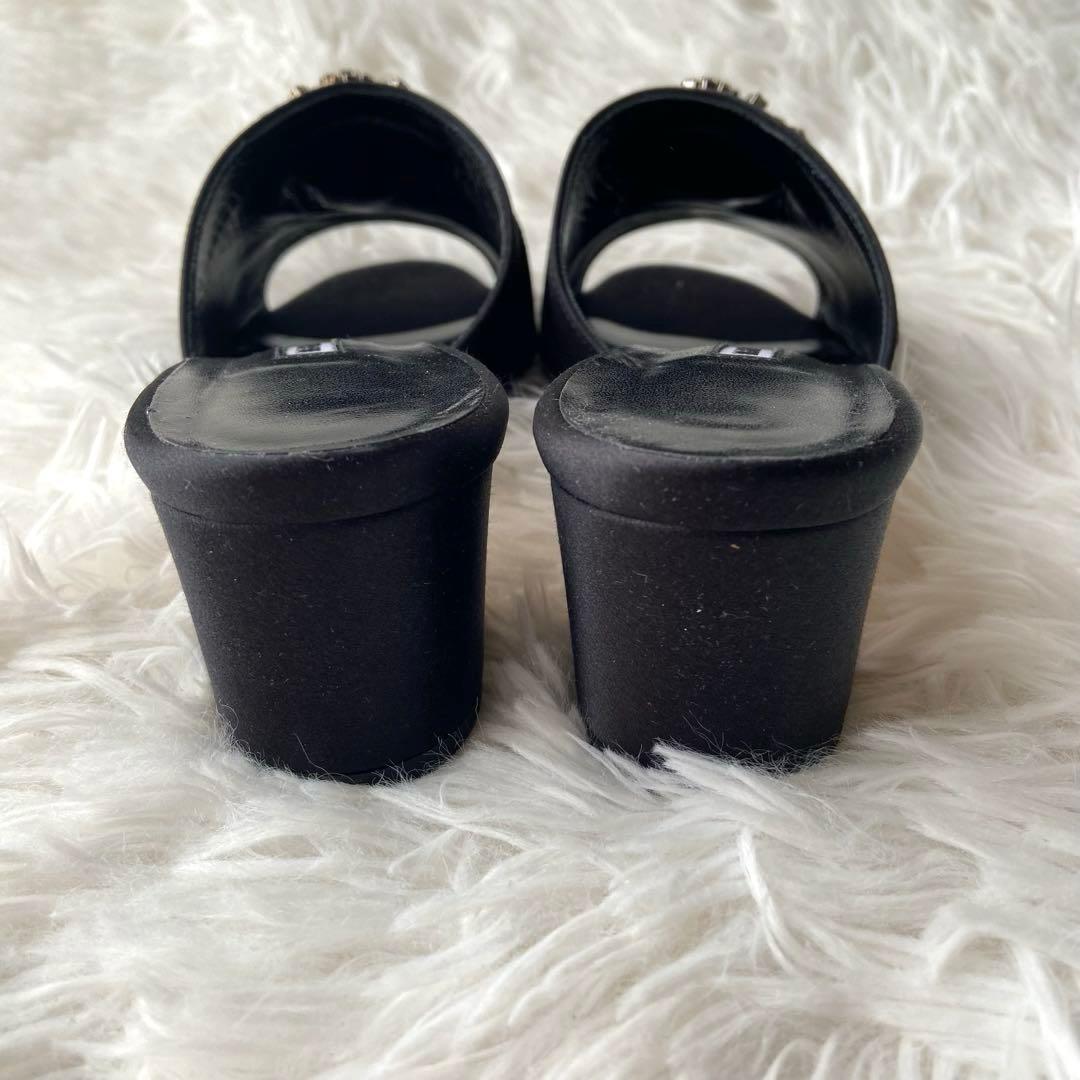美品✨マノロブラニク サンダル ハンギシ 黒 ビジュー グログランリボン 37