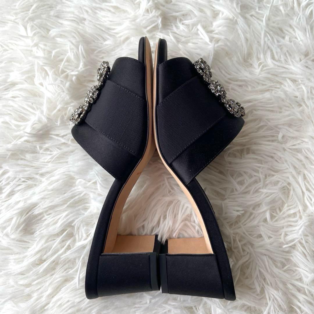 美品✨マノロブラニク サンダル ハンギシ 黒 ビジュー グログランリボン 37