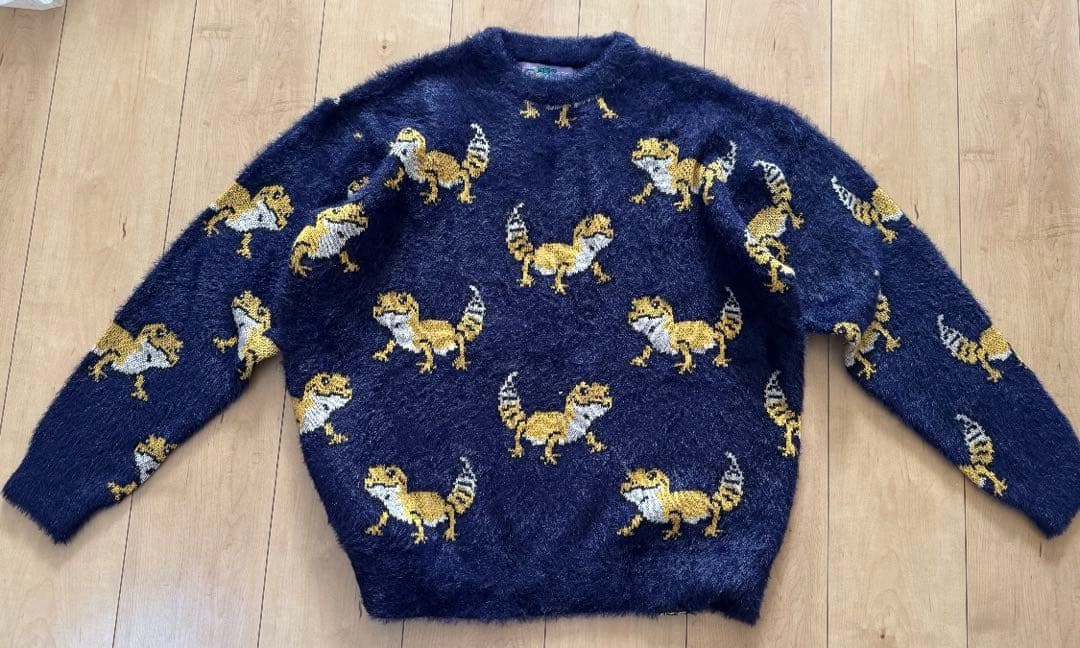 ゴースローキャラバン レオパードゲッコー ジャガード シャギーニットセーターM