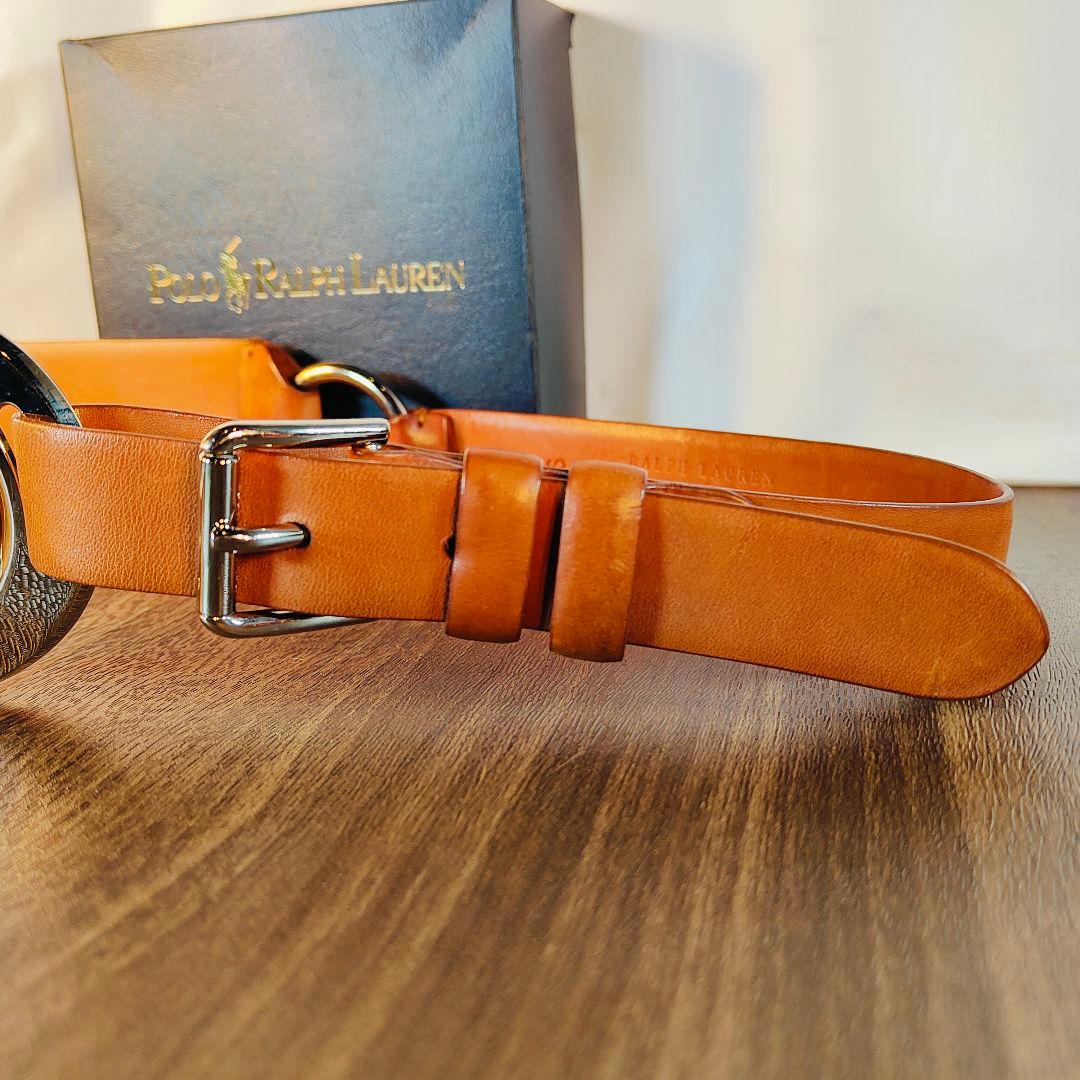 【極上品】ポロラルフローレン 高級ドレスベルト イタリア製　シルバー馬具バックル