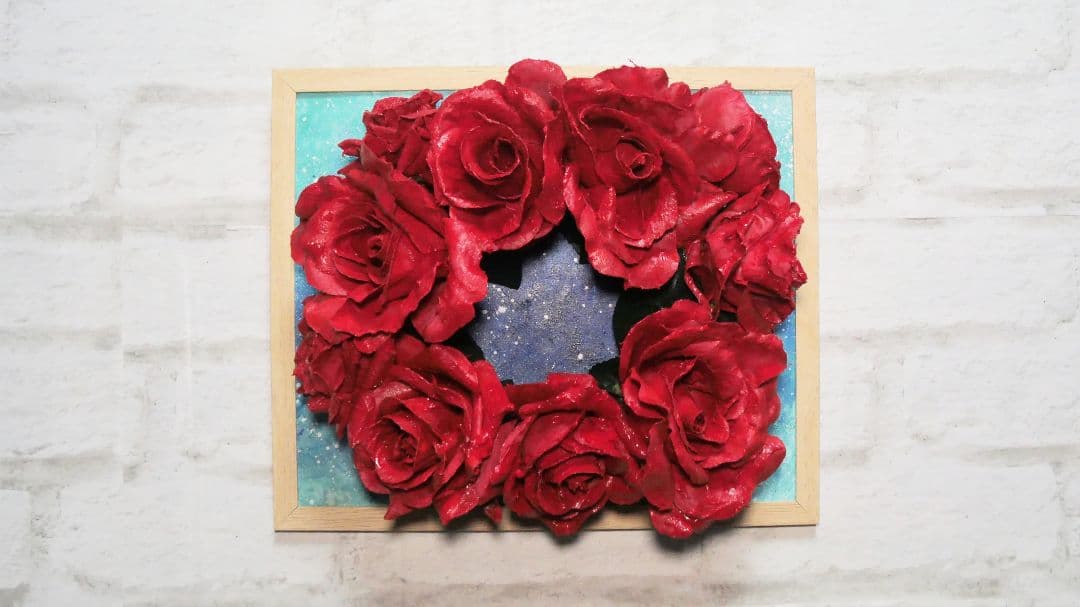 油絵 油彩 油彩画 絵 絵画 【薔薇リース】