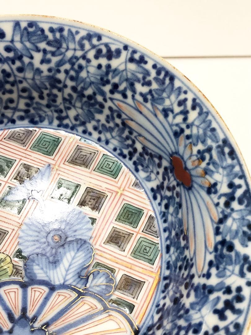 本日のみ最安値 江戸中期 古伊万里 元禄期 渦福 色絵菊花牡丹唐草文 中鉢