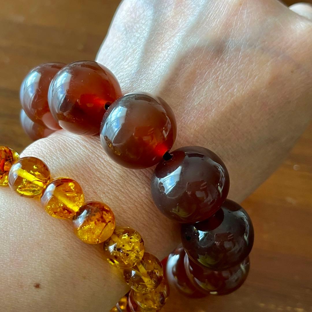 琥珀 20mm レッド ブルーアンバー ミルキー花琥珀 希少 巨大 ブレスレット