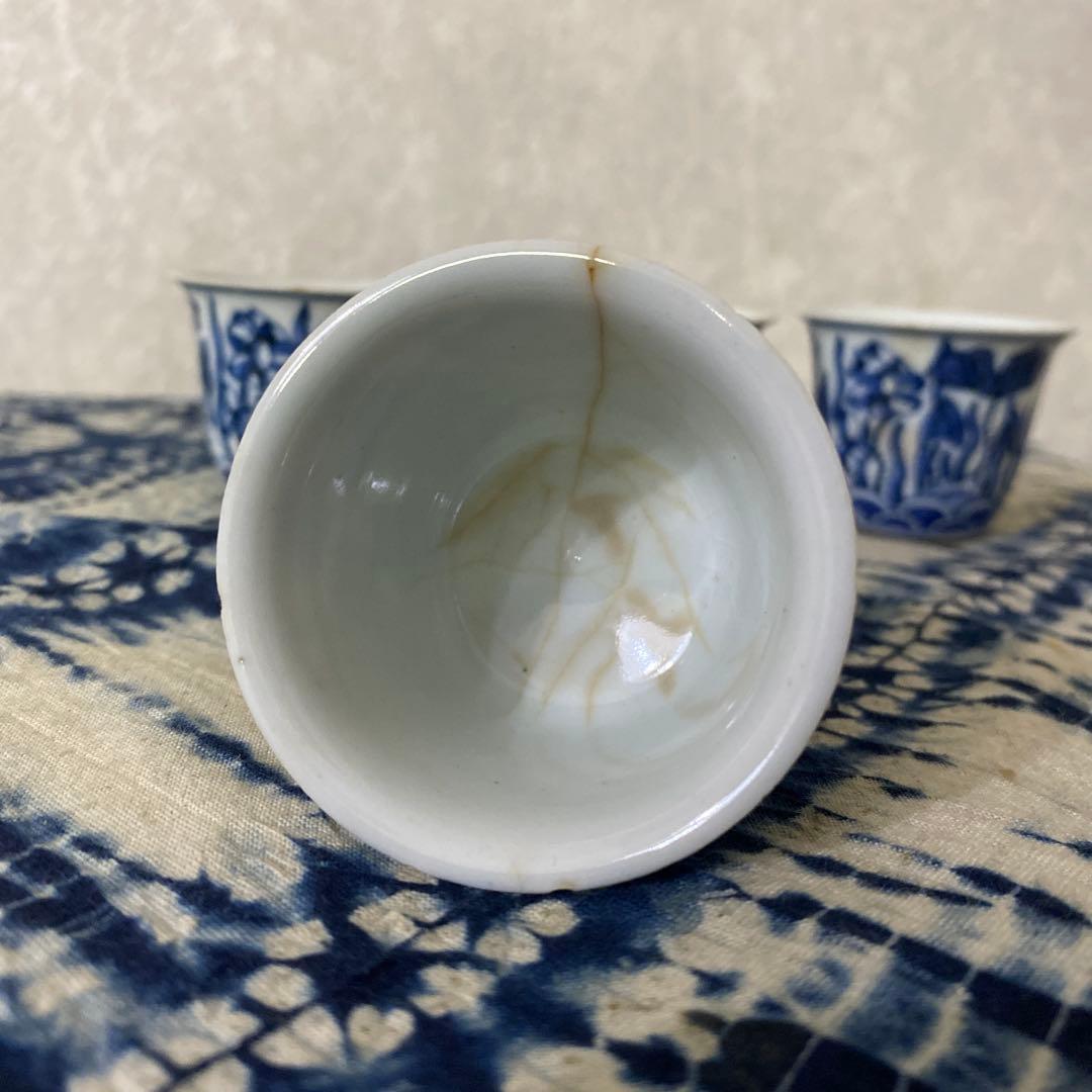 華中亭　道八　染付煎茶碗　4客