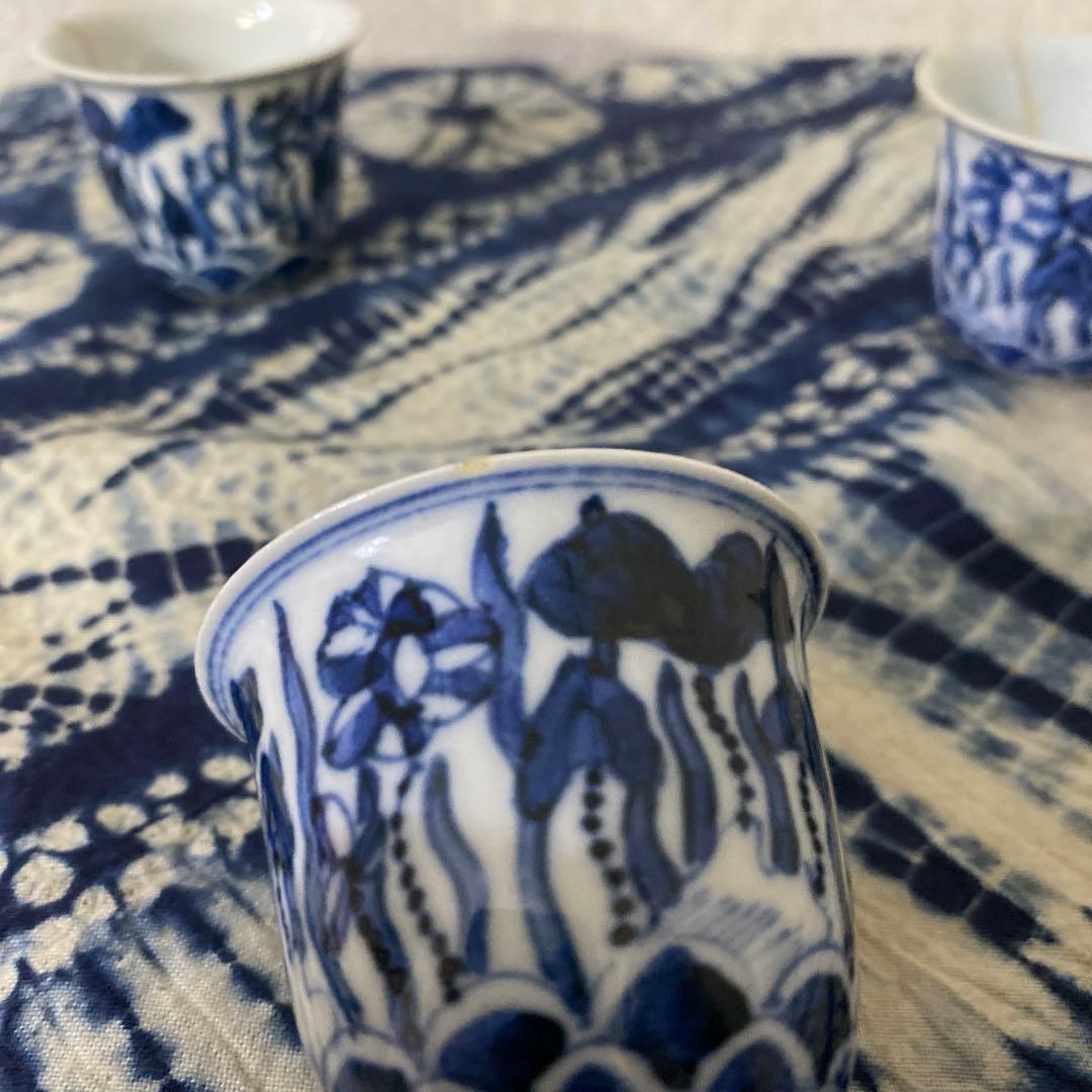 華中亭　道八　染付煎茶碗　4客