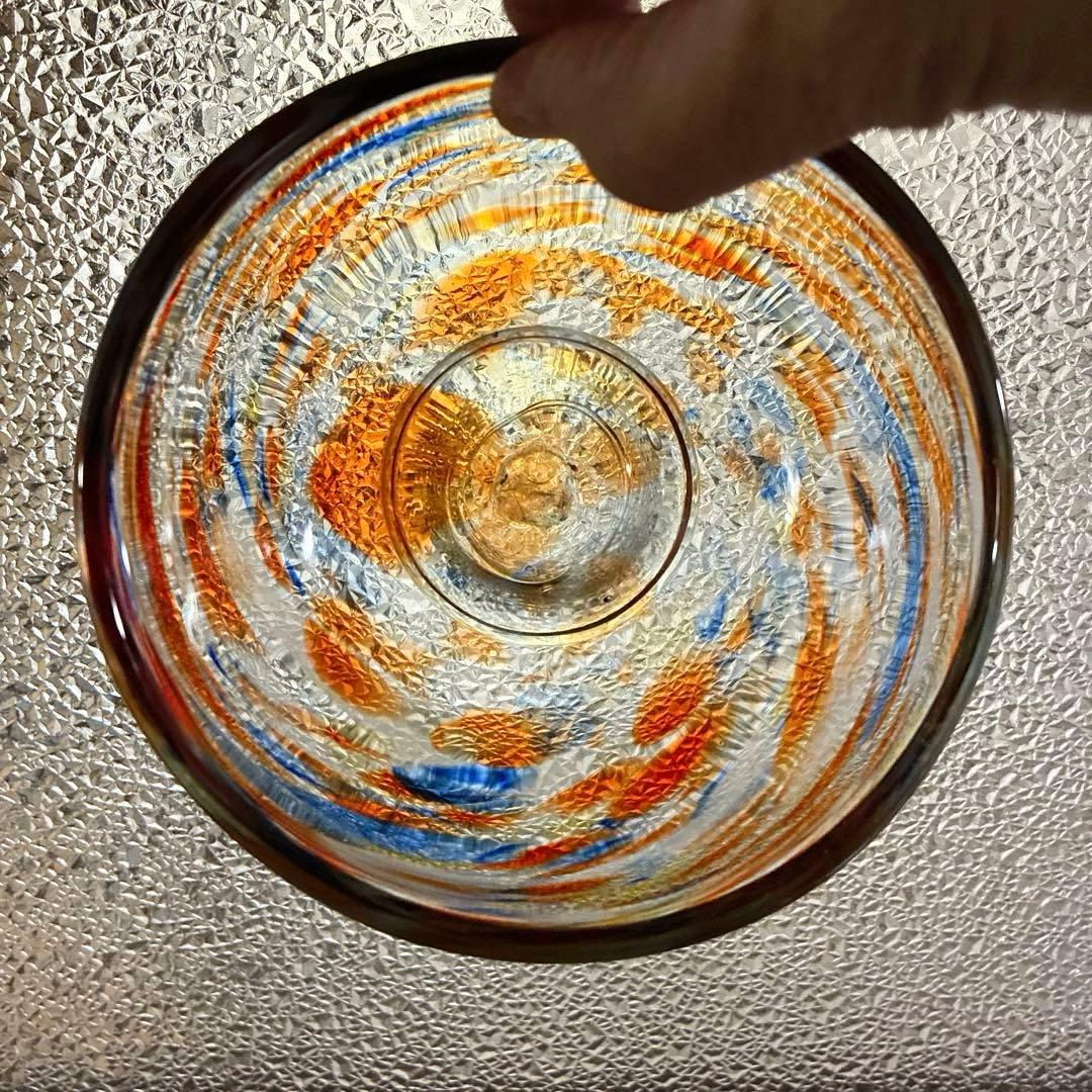 骨董　時代ガラス　希少　碗型　３色　吹雪紋　氷コップ　氷鉢　夏茶碗　１客②