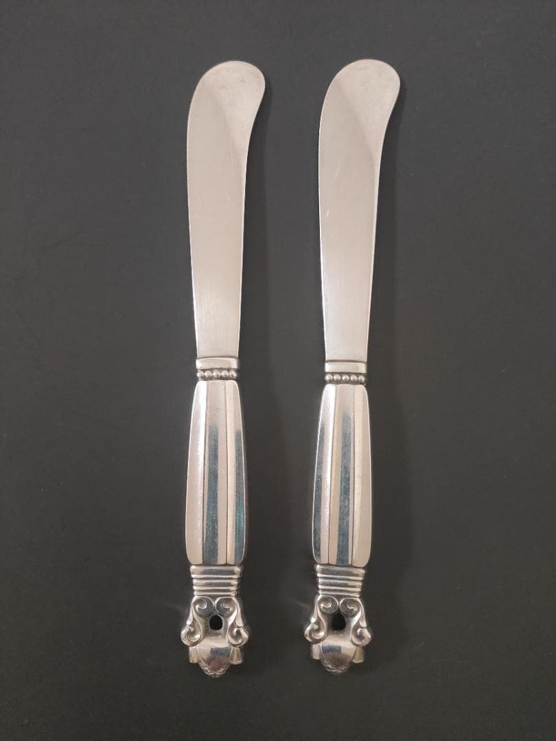ジョージジェンセン エコーン バター ナイフ 2本 純銀製 アンティーク